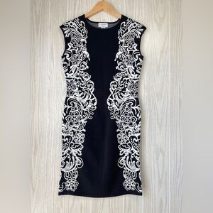 Carmen Marc Valvo Black/Ivory Jacquard Stretchy Dress Size M EUC